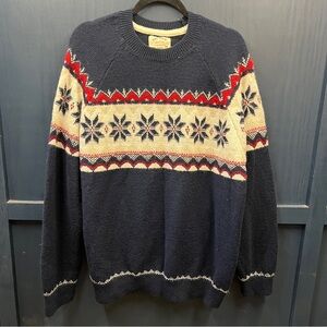 FAT FACE NAVY FAIR ISLE CREW NECK JUMPER - SIZE: X LARGE